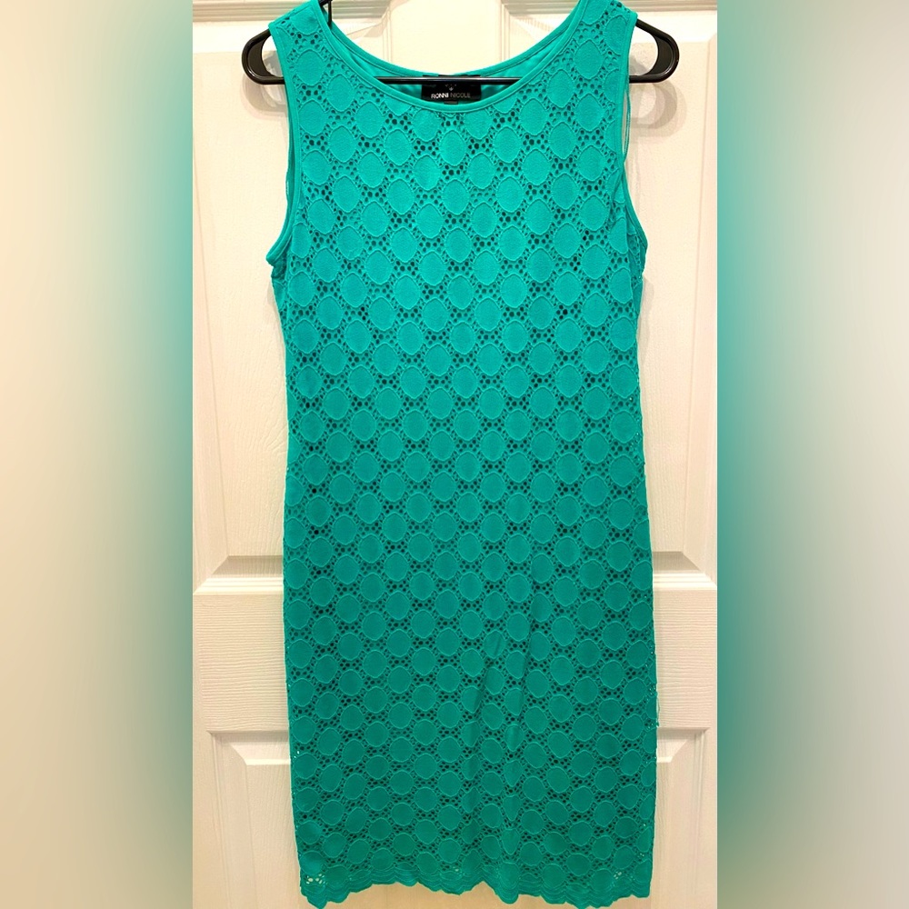 Ronni Nicole Teal Lace Midi Dress
